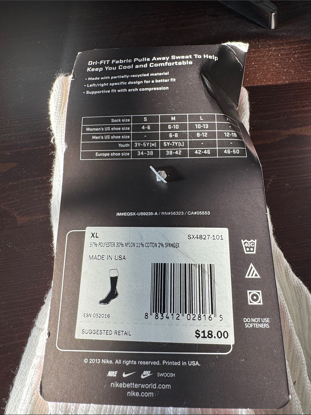 Nike White Cushioned Dri-FIT Men's Crew Socks - 3 Pack - Picture 3 of 5